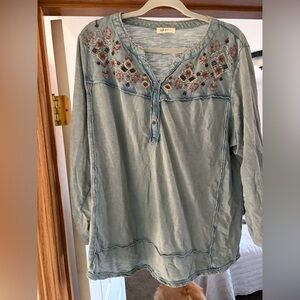 Style & Co. Light Blue Embroidered Blouse